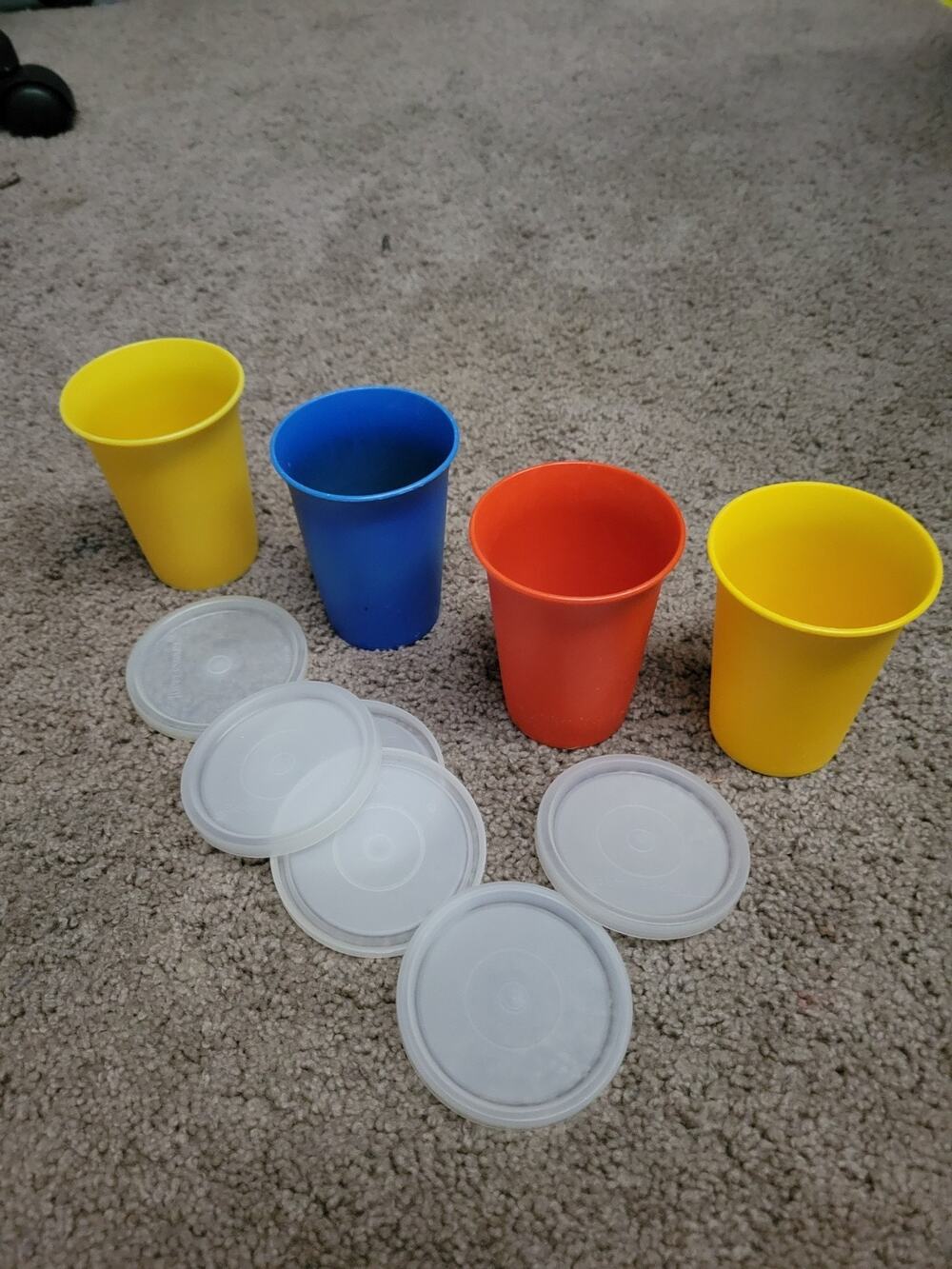 Vintage Tupperware Classic Bell Tumbler Kids Cups Lids USED